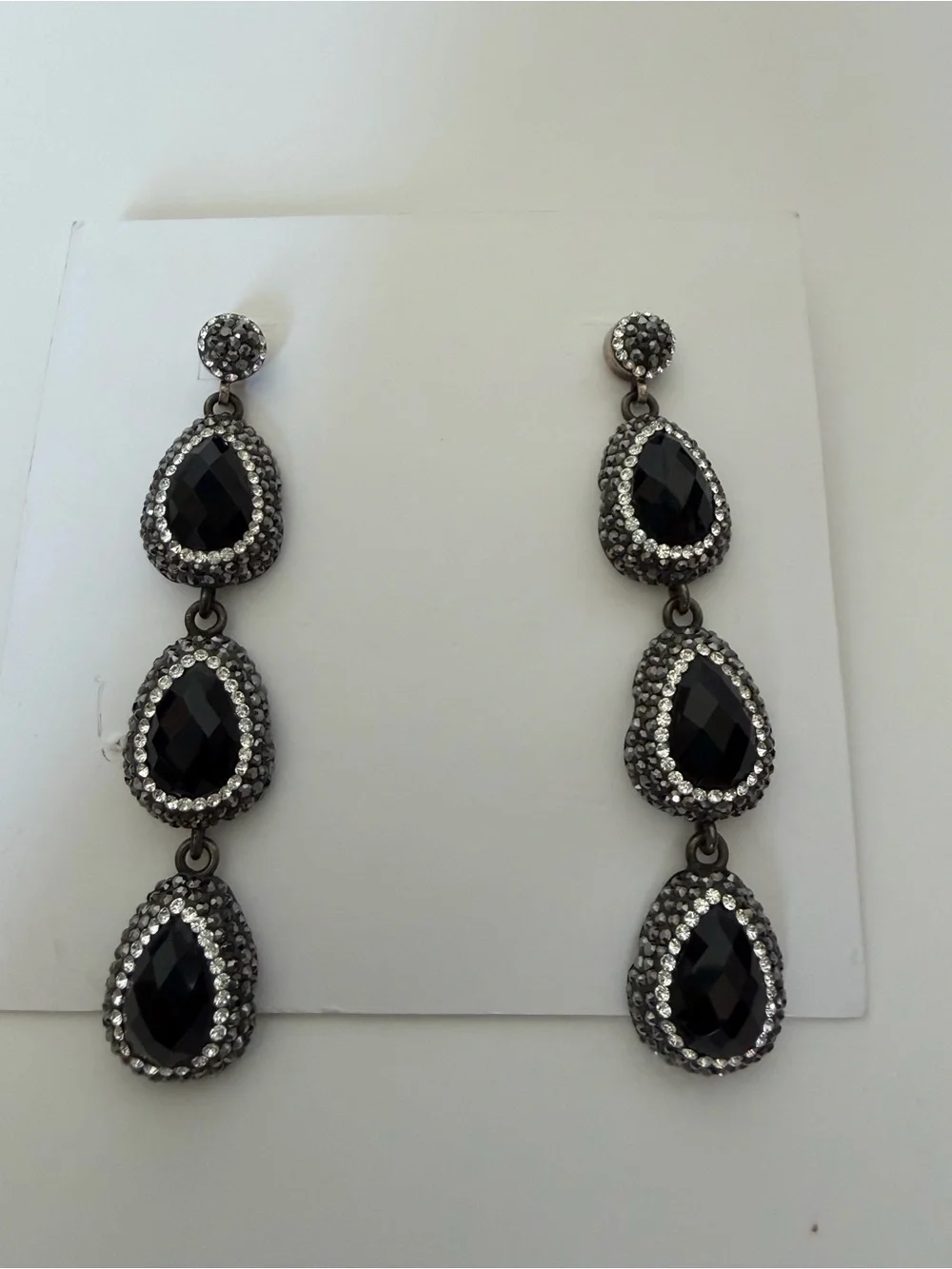 Elegant Black Teardrop Crystal Drop Earrings